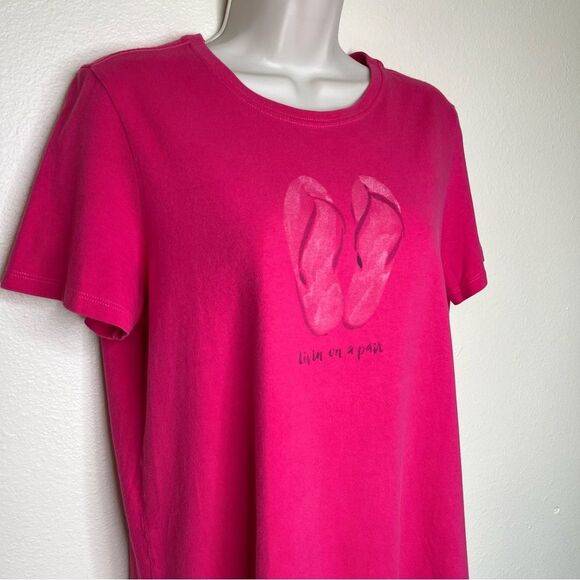 Life Is Good Crusher Tee Livin On A Pair Pink Flip Flop T Shirt Womens Medium - Picture 2 of 12